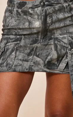 Charcoal Grey Vintage Wash Cargo Micro Mini Skirt