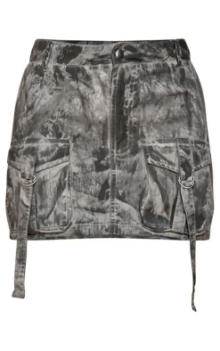 Charcoal Grey Vintage Wash Cargo Micro Mini Skirt