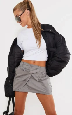 Charcoal Grey Woven Wrap Detail Micro Mini Cargo Skirt