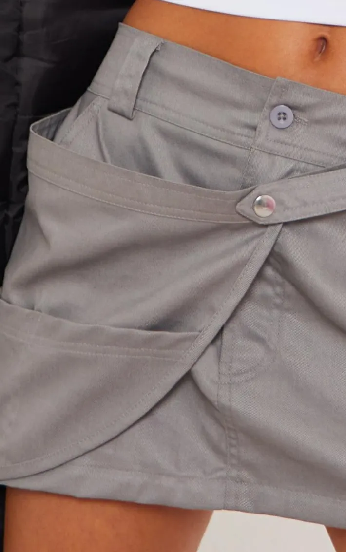 Charcoal Grey Woven Wrap Detail Micro Mini Cargo Skirt