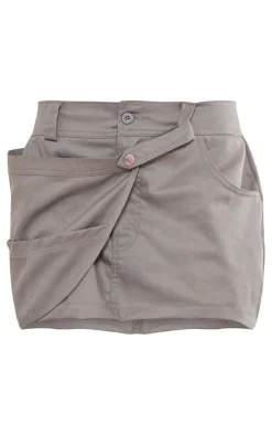 Charcoal Grey Woven Wrap Detail Micro Mini Cargo Skirt