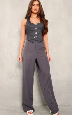 Charcoal Halter Neck Bow Detail Corset