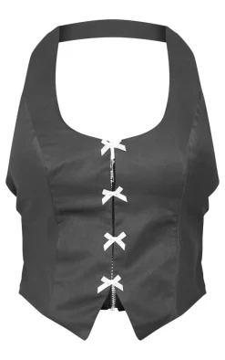 Charcoal Halter Neck Bow Detail Corset