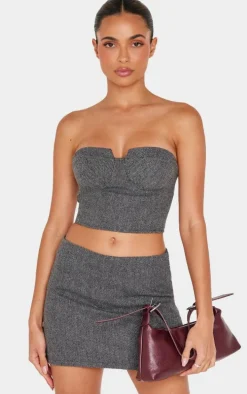 Charcoal Herringbone Corset Top