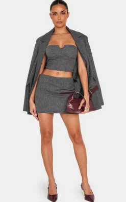 Charcoal Herringbone Micro Mini Skirt