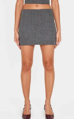 Charcoal Herringbone Micro Mini Skirt