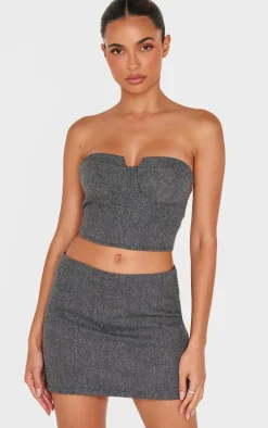 Charcoal Herringbone Micro Mini Skirt
