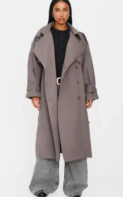 Charcoal Hooded Oversized Woven Trench Coat