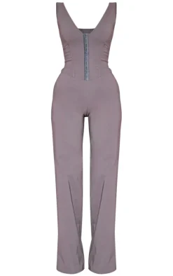 Charcoal Hook And Eye Corset Detail Flared Jumpsuit