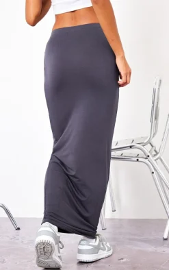 Charcoal Jersey Low Rise Maxi Skirt