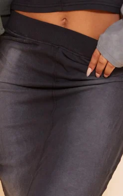 Charcoal Jersey Washed Binding Detail Midi Skirt
