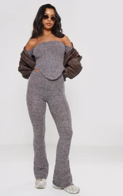 Charcoal Marl Knit Wide Leg Pants