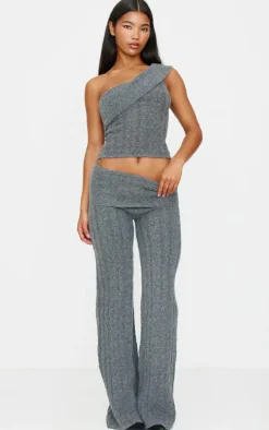 Charcoal Marl Textured Knit Foldover Bandeau Top