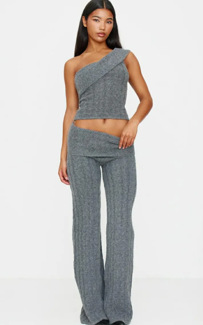 Charcoal Marl Textured Knit Foldover Bandeau Top