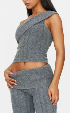 Charcoal Marl Textured Knit Foldover Bandeau Top