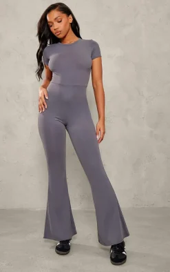 Charcoal Matte Sculpt Short Sleeve Jumpsuit