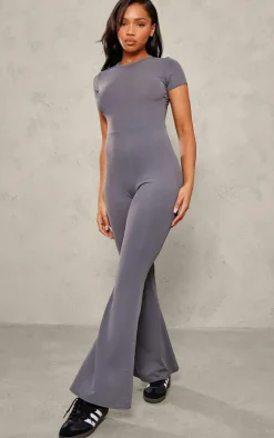 Charcoal Matte Sculpt Short Sleeve Jumpsuit
