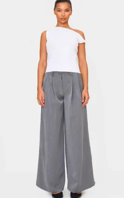 Charcoal Mid Rise Wide Leg Woven Pants