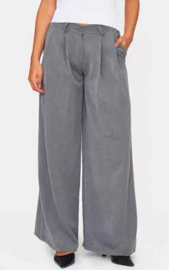 Charcoal Mid Rise Wide Leg Woven Pants