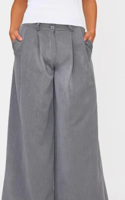 Charcoal Mid Rise Wide Leg Woven Pants