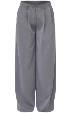 Charcoal Mid Rise Wide Leg Woven Pants