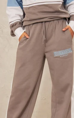 Charcoal Montreal Embroidered Panelled Wide Leg Sweatpants