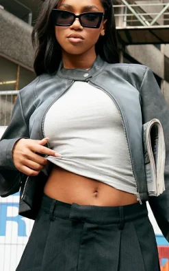 Charcoal Ombre Effect Faux Leather Biker Jacket