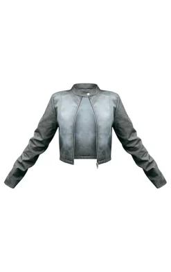 Charcoal Ombre Effect Faux Leather Biker Jacket