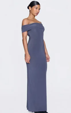 Charcoal Open Back Bardot Maxi Dress