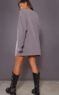Charcoal Oversized Sweat Long Sleeve Sweater Dress