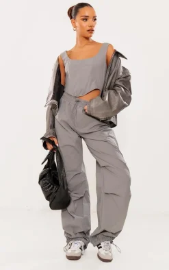 Charcoal Parachute Utility Corset Detail Jumpsuit