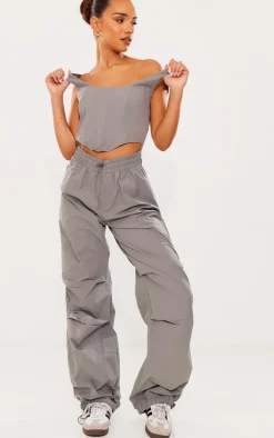 Charcoal Parachute Utility Corset Detail Jumpsuit