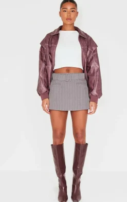 Charcoal Pinstripe Belted Micro Mini Skirt