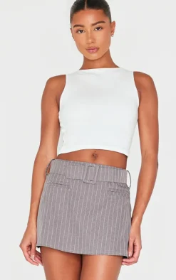 Charcoal Pinstripe Belted Micro Mini Skirt