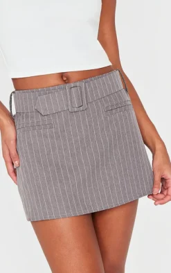 Charcoal Pinstripe Belted Micro Mini Skirt