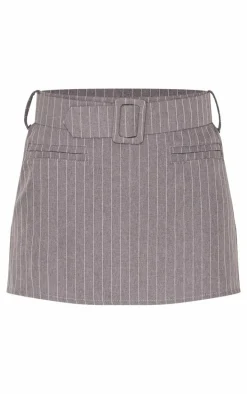 Charcoal Pinstripe Belted Micro Mini Skirt