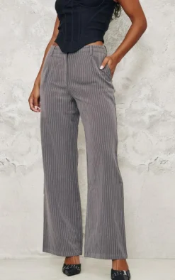 Charcoal Pinstripe Double Waistband Detail Tailored Pants