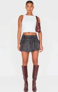 Charcoal Pinstripe Woven Ruched Front Peplum Mini Skirt