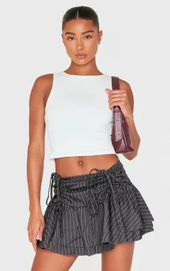 Charcoal Pinstripe Woven Ruched Front Peplum Mini Skirt