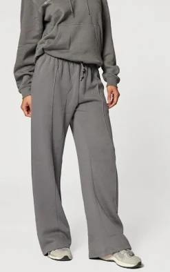 Charcoal Pintuck Drawstring Straight Leg Leg Sweatpants
