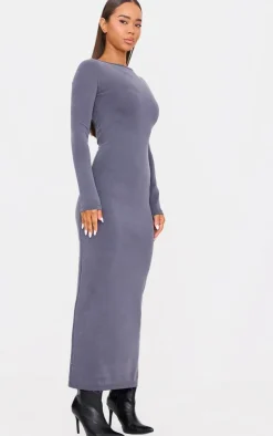 Charcoal Premium Contour Boat Neck Maxi Dress