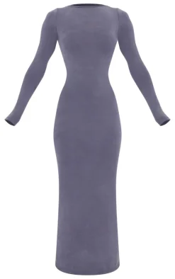 Charcoal Premium Contour Boat Neck Maxi Dress