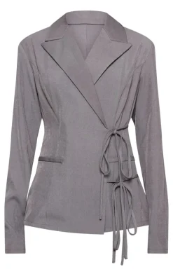 Charcoal Premium Tailored Woven Wrap Front Romper