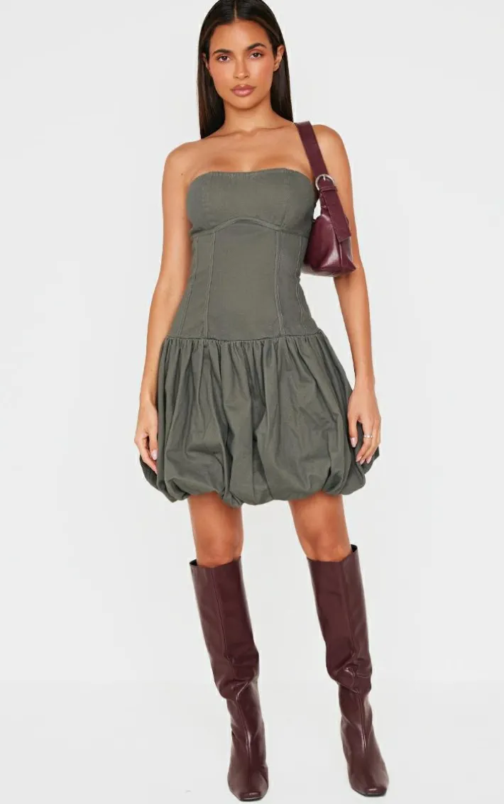 Charcoal Premium Twill Puffball Dress