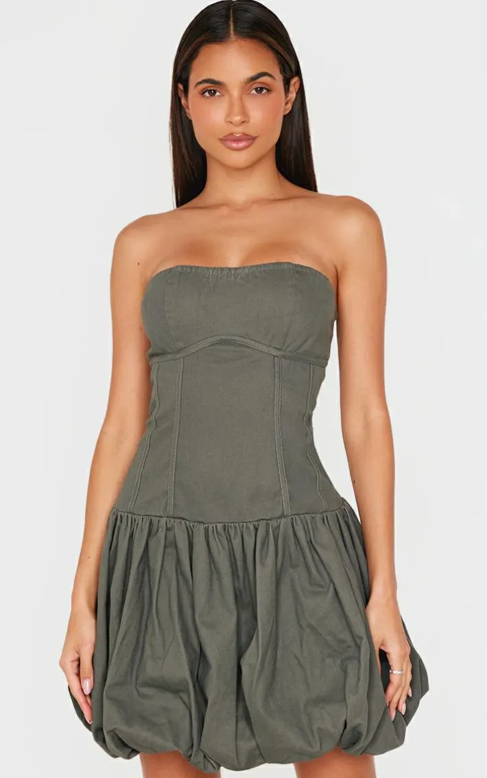 Charcoal Premium Twill Puffball Dress