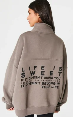 Charcoal Print High Neck Quarter Zip Sweatshirt