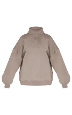 Charcoal Print High Neck Quarter Zip Sweatshirt