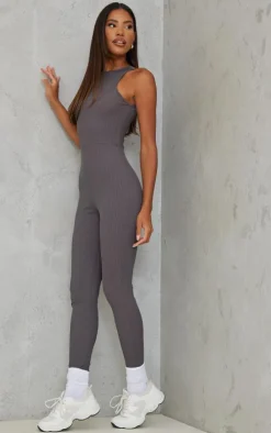 Charcoal Racer Rib Jumpsuit