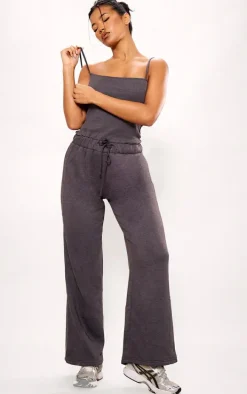 Charcoal Rib Elasticated Tie Strappy Jumpsuit
