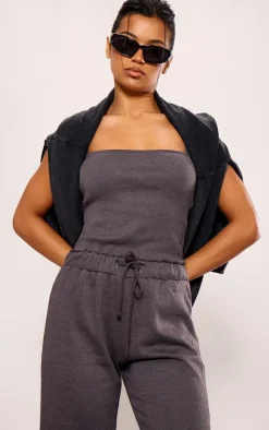 Charcoal Rib Elasticated Tie Strappy Jumpsuit